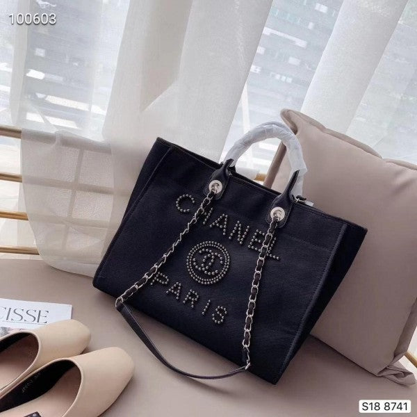 Chanell deauville pearl canvas tote bag