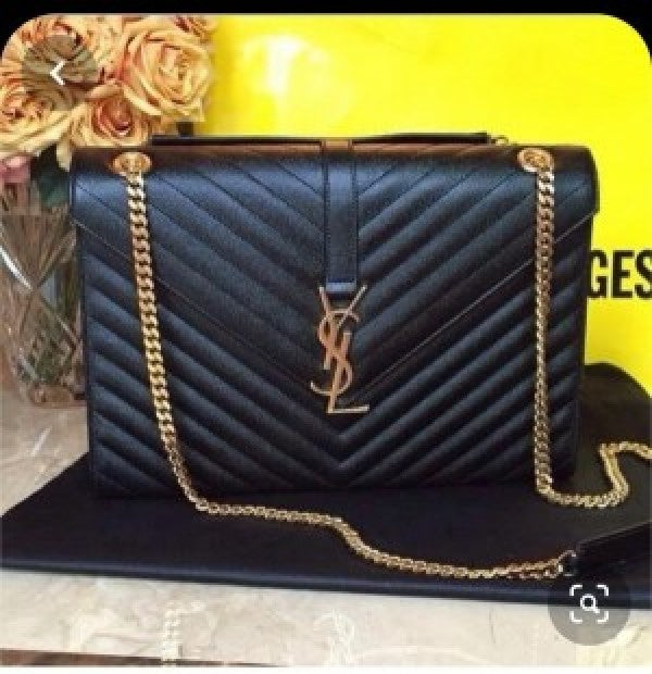 SAINT LAURENT Grain De Poudre Matelasse Chevron Medium Monogram