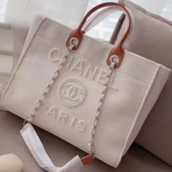 Chanell deauville pearl canvas tote bag