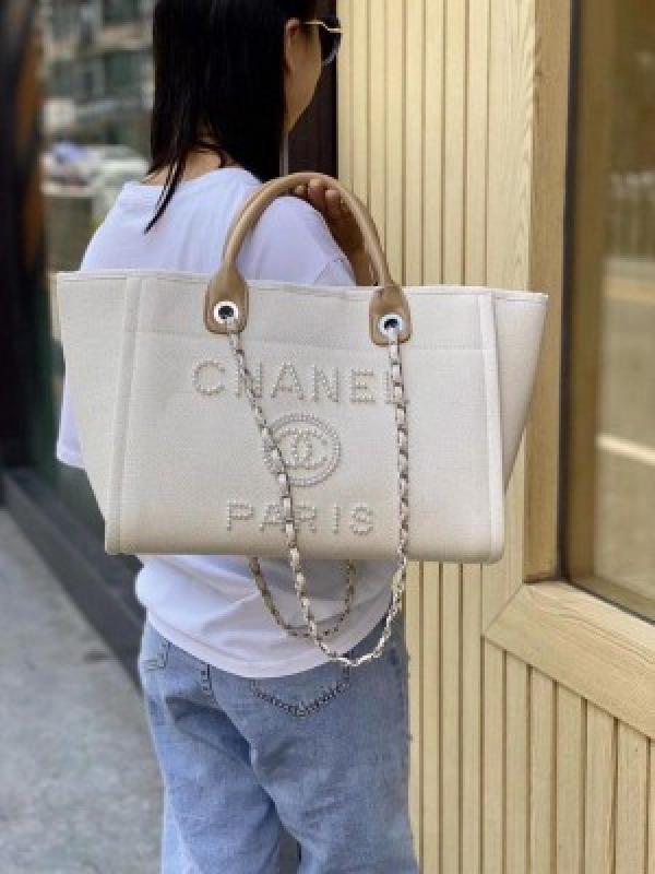 Chanell deauville pearl canvas tote bag
