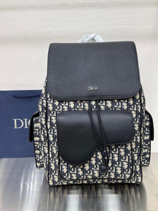 Christian Dior saddle backpack beige black oblique jacquard and grained calfskin bag with dust cover premium quality