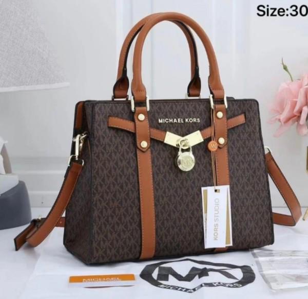 Michael Kors MK Nouveau Hamilton Large Satchel Bag With Dust Bag Coffee Brown