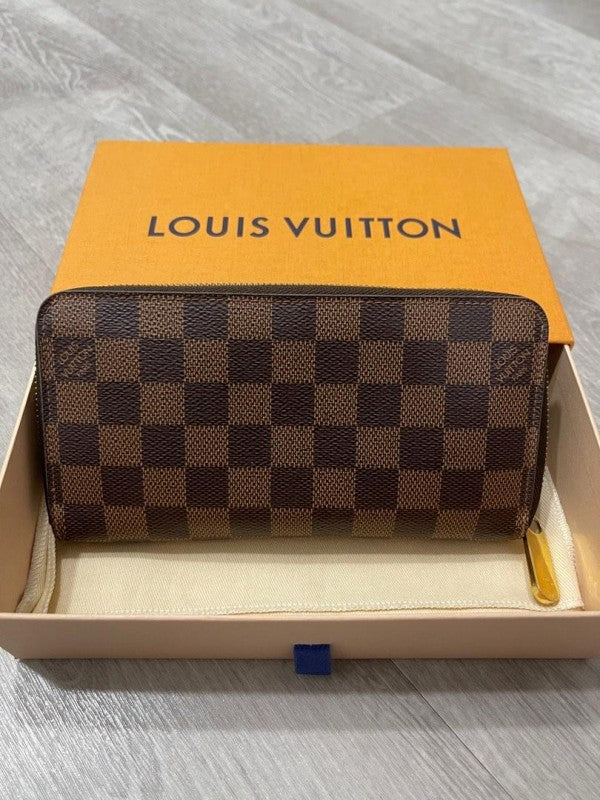Vuitton coffee checkerboard zipper long clip presbyopic long wallet brown With Box