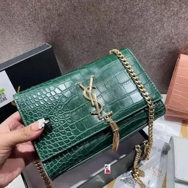 YSL SAINT LAURENT Grain De Poudre Matelasse Chevron Medium Monogram Satchel Black with box