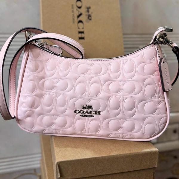 Coach terry embossed pink shoulder bag with box premium quality