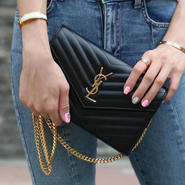 YSL SAINT LAURENT Grain De Poudre Matelasse Chevron Medium Monogram Satchel with box