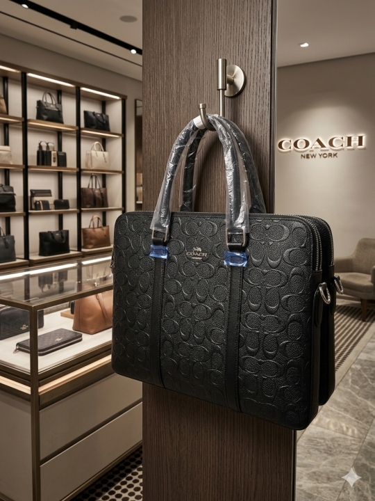 Coacch Black Leather Laptop bag premium quality with Dust cover