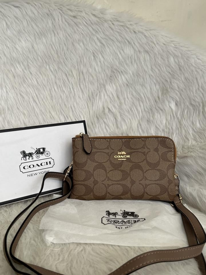 Coacch Dual Zip Wristlet Sling Bag With Original Box & Dustcover Packingh