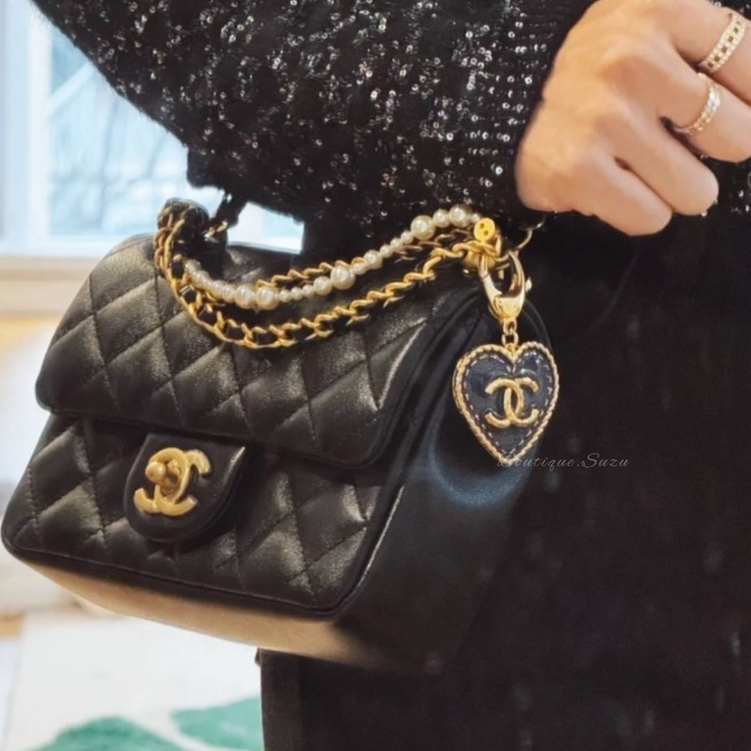 Chanell Cambon Line Black Quilted Leather Shoulder Bag with box