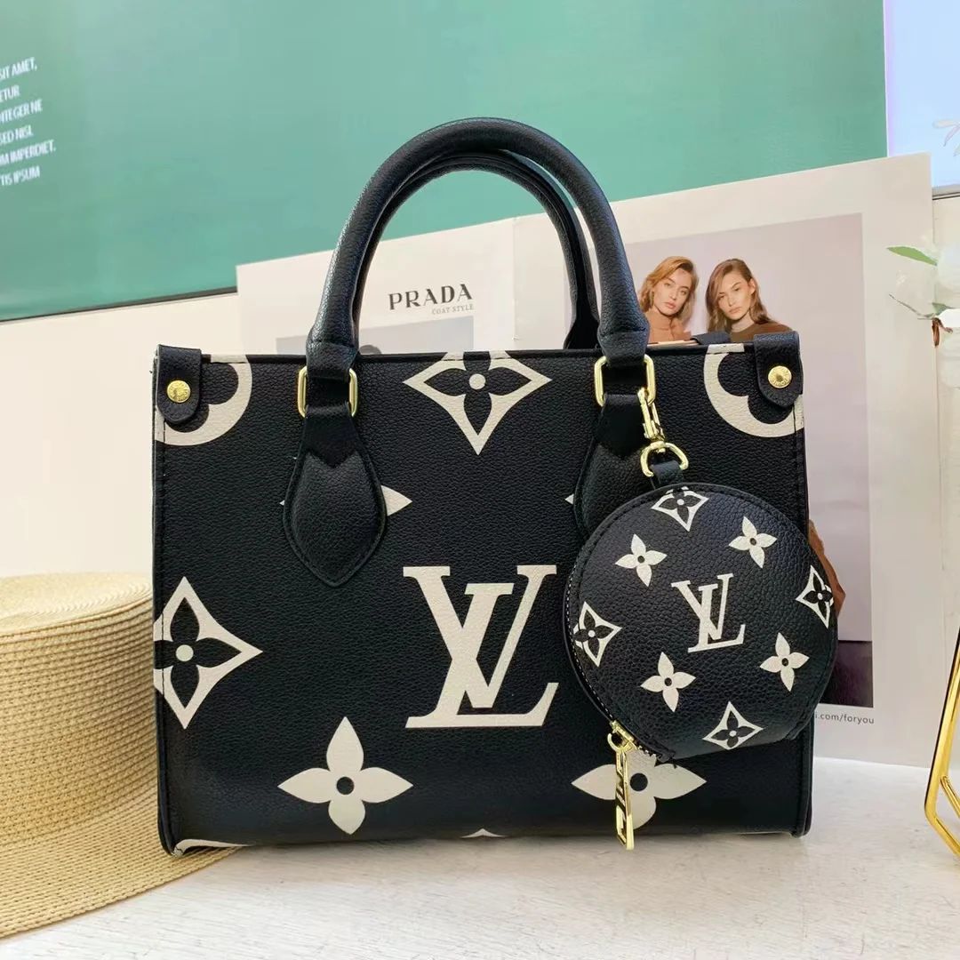 Louis Vuitton onthego tote in Louisvuitton monogram empreinte leather bag with double box(coin pouch)