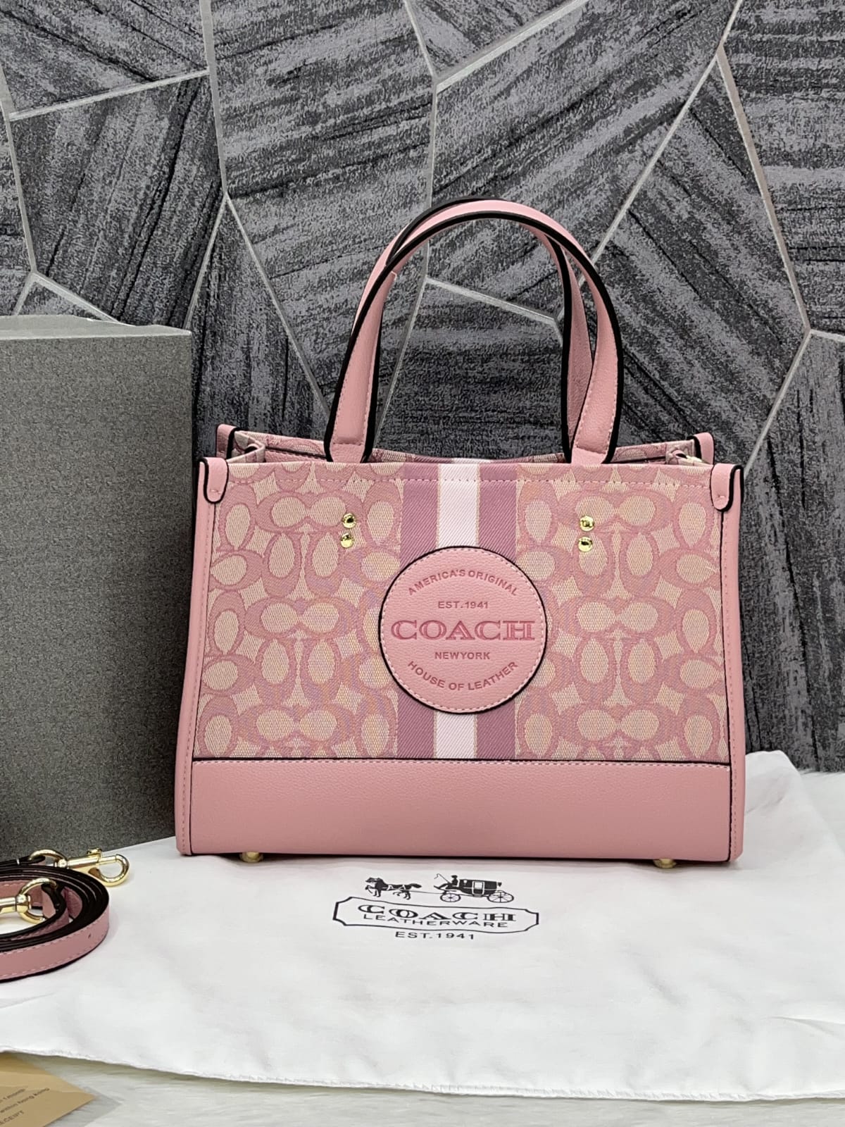 Coaach dempsey carryall signature jacquard stripe and patch with box