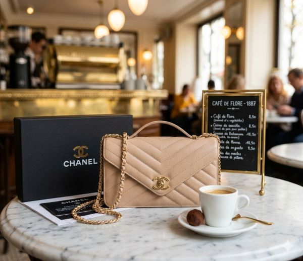 Channel leather wallet on chain with original box