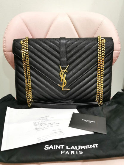 SAINT LAURENT Grain De Poudre Matelasse Chevron Medium Monogram