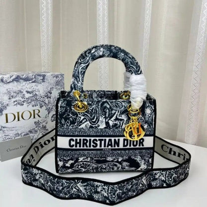 Christian Dior D Lady Tiger Print Black Sling Bag With Box Dust bag Sling belt