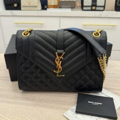 Saint Laurent Envelope Large in Quilted Grain de Poudre Embossed Leather Bag