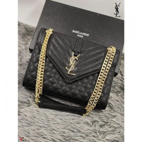 Saint Laurent Envelope Large in Quilted Grain de Poudre Embossed Leather Bag