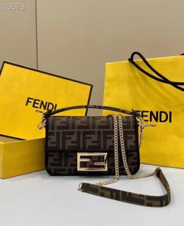 Fendii Baguette Jacquard fabric Bag Brown With box