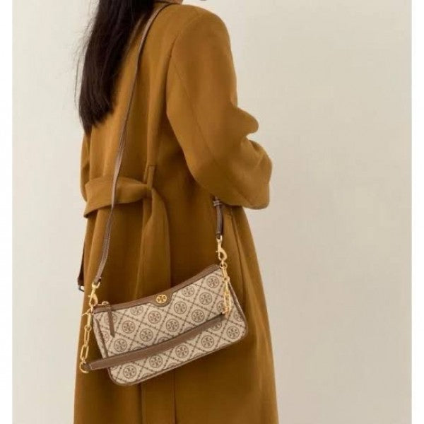 TORY BURCH T MONOGRAM JACQUARD SHOULDER BAG ADJUSTABLE STRAP WITH BOX