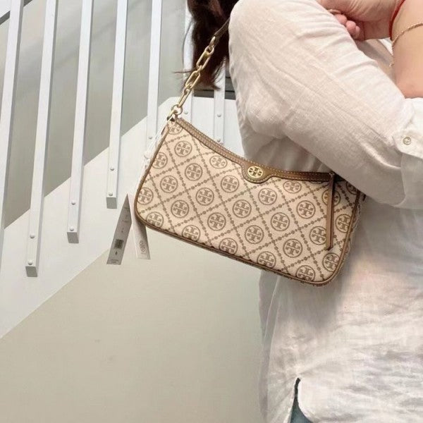 TORY BURCH T MONOGRAM JACQUARD SHOULDER BAG ADJUSTABLE STRAP WITH BOX