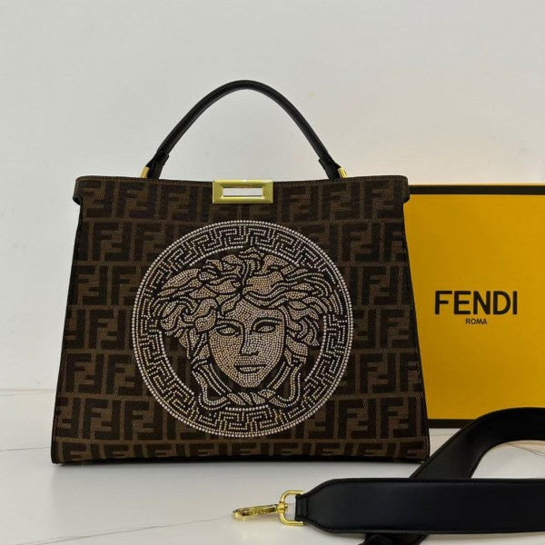 Fendii Versace Premium Studded Logo Tote Bag with dust cover