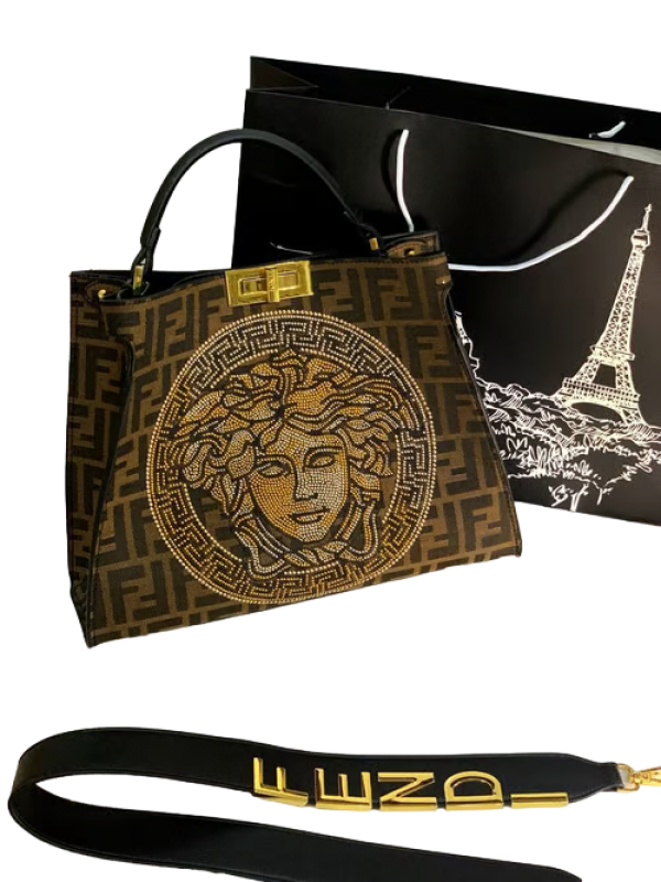 Fendii Versace Premium Studded Logo Tote Bag with dust cover