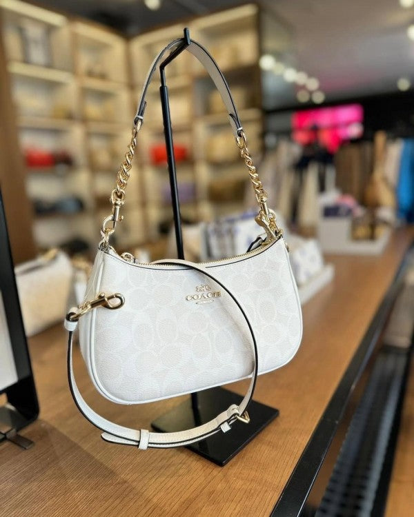 Coach teri shoulder bag in signature canvas bag with box