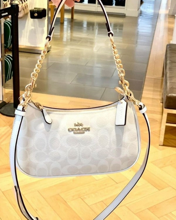 Coach teri shoulder bag in signature canvas bag with box