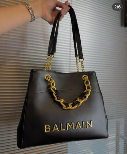Balmain embellished leather-trimmed cotton blend jacquard tote with dust cover