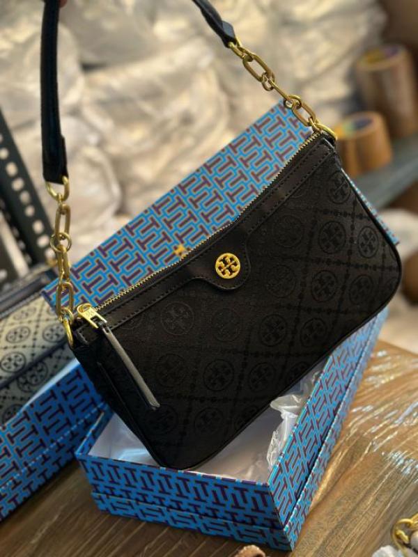 TORY BURCH T MONOGRAM JACQUARD SHOULDER BAG ADJUSTABLE STRAP WITH BOX