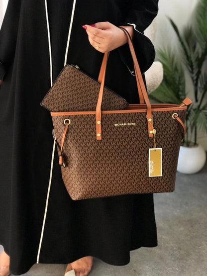 Michaell Korrs Jet Set Brown Travel Tote With Wallet
