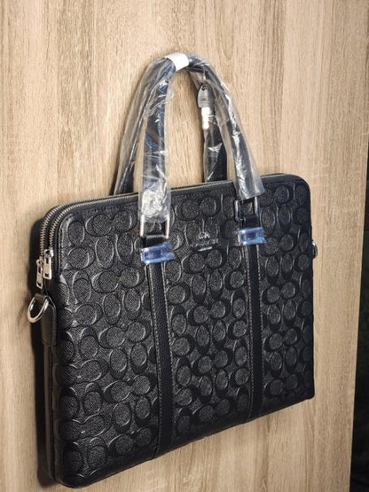 Coacch Black Leather Laptop bag premium quality with Dust cover