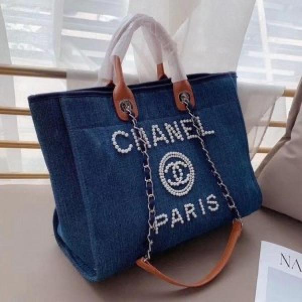 Chanell deauville pearl canvas tote bag