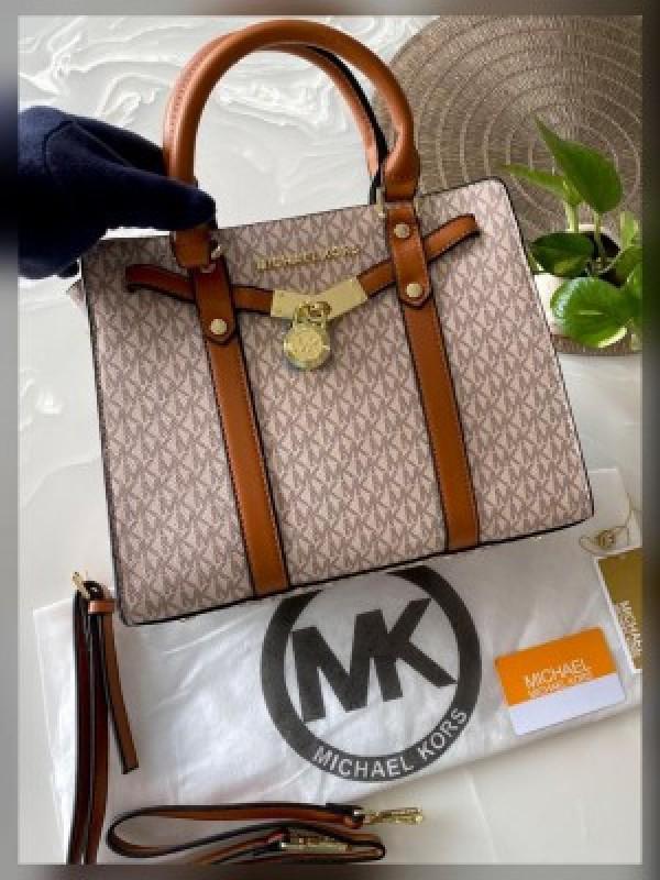 Michael Kors MK Nouveau Hamilton Large Satchel Bag With Dust Bag Coffee Brown