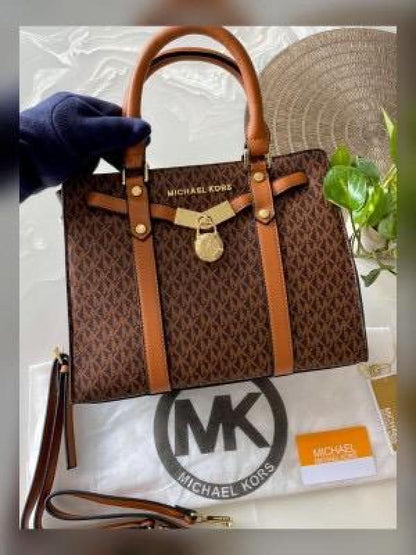 Michael Kors MK Nouveau Hamilton Large Satchel Bag With Dust Bag Coffee Brown