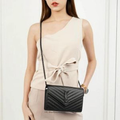 YSL SAINT LAURENT COLLEGE MEDIUM CHAIN BAG khaki dubble box packing