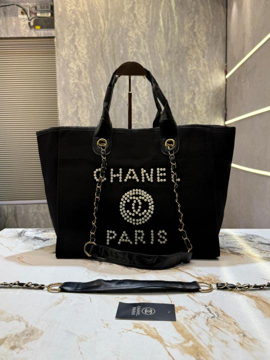 Channel deauville pearl canvas tote bag