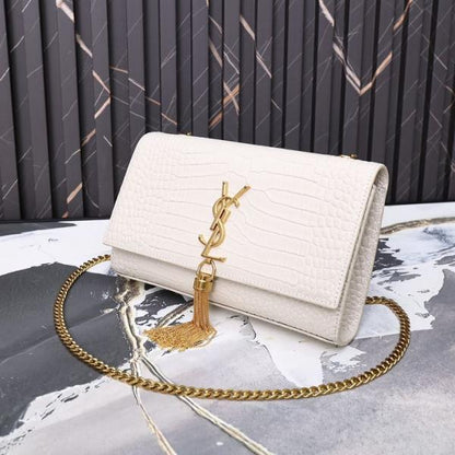 YSL SAINT LAURENT Grain De Poudre Matelasse Chevron Medium Monogram Satchel Black with box