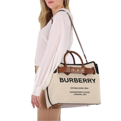 Burberry HorseFerry House Canvas Tote Bag With Dust bag Sling belt Pouch Card