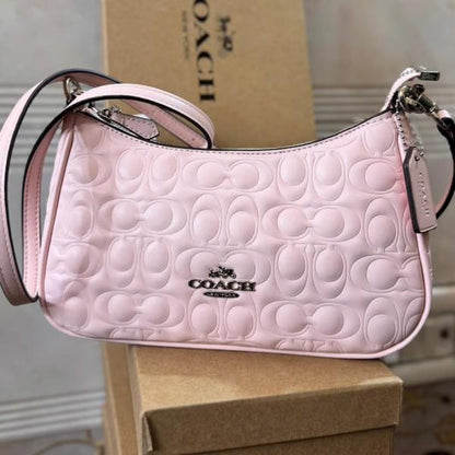 Coach terry embossed pink shoulder bag with box premium quality