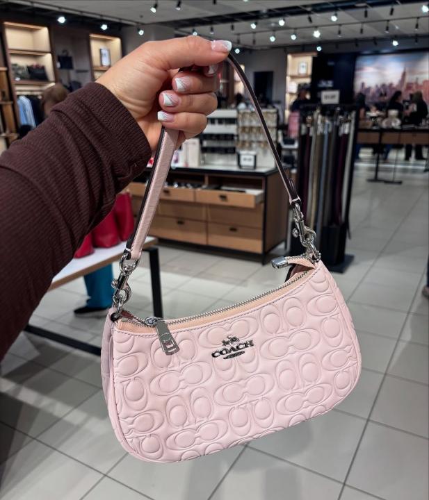 Coach terry embossed pink shoulder bag with box premium quality