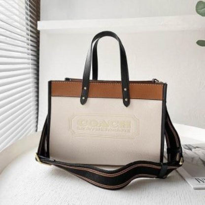 Printed Leather Coach field tote bag with og box