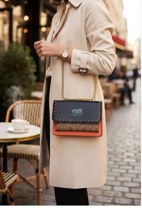 coach Klare Crossbody In Blocked Signature Canvas With box