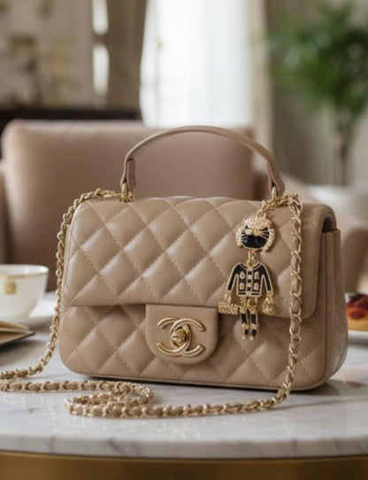 Chanel quilted cc crush mini flap black purse with Folding box