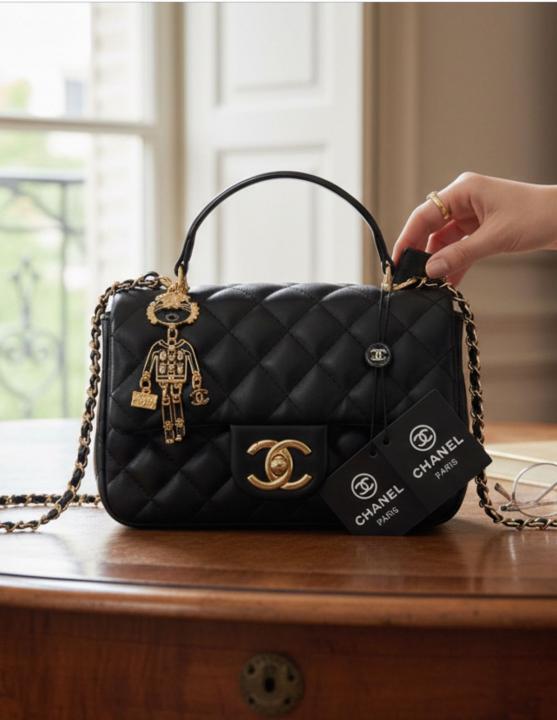 Chanel quilted cc crush mini flap black purse with Folding box