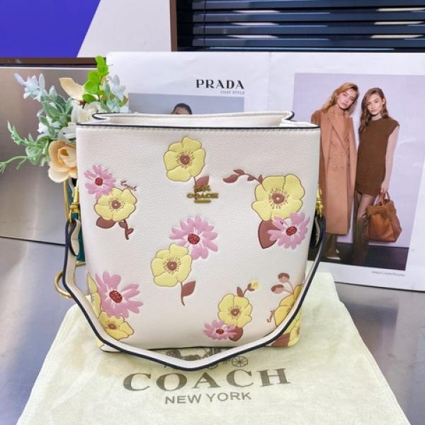 Coach floral bucket with box premium quality with box