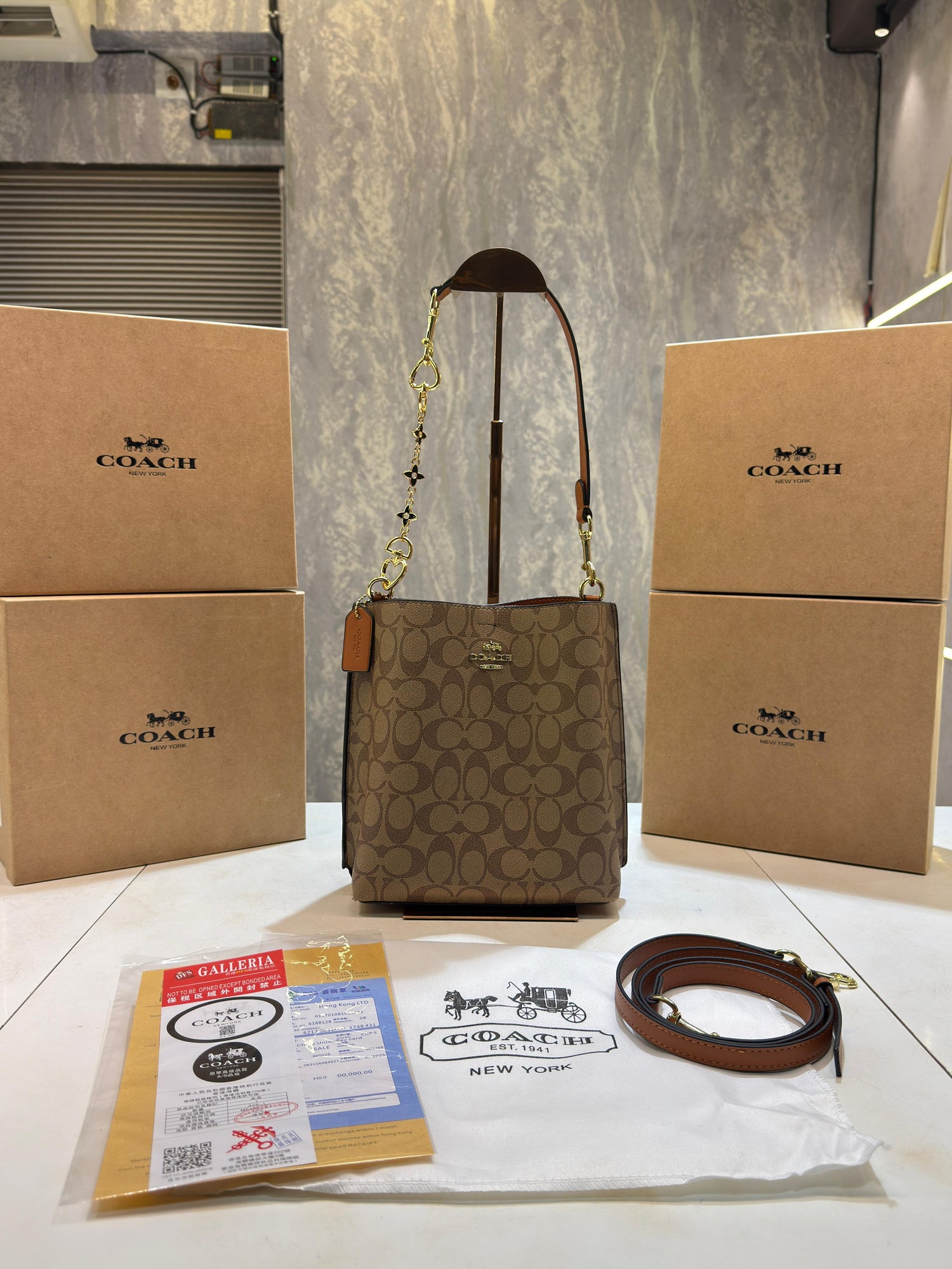 Coach mollie signature bucket bag with extra long sling and carry bag