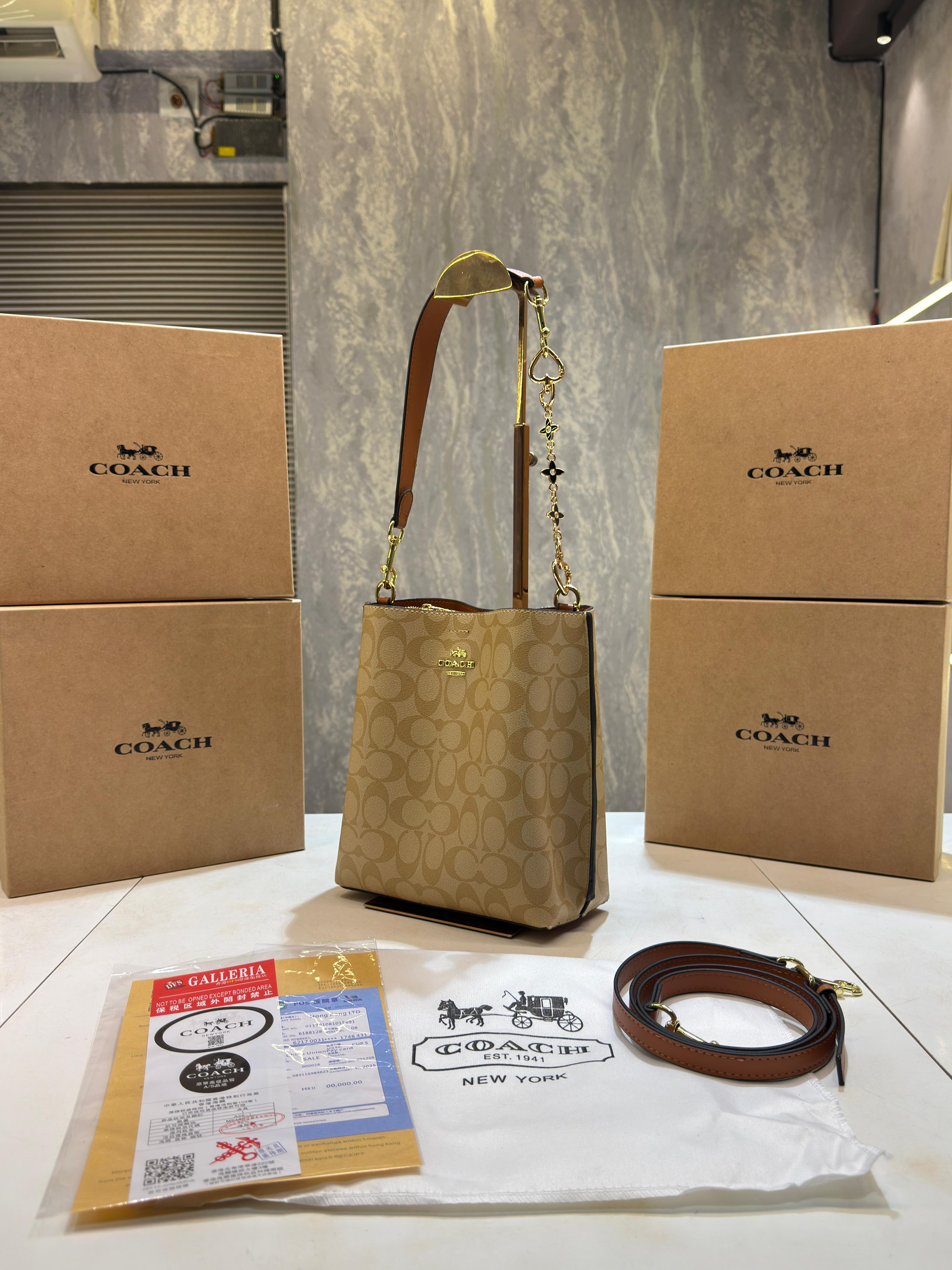 Coach mollie signature bucket bag with extra long sling and carry bag