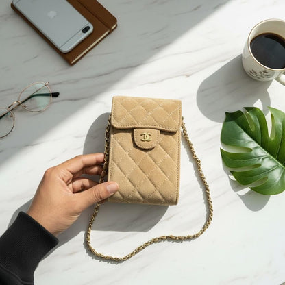 Chaanel mobile holder cum sling bag with box