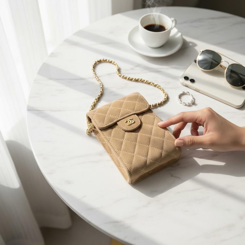 Chaanel mobile holder cum sling bag with box