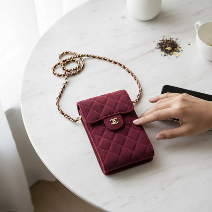 Chaanel mobile holder cum sling bag with box